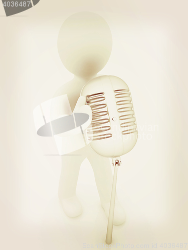 Image of 3D man with a microphone on a white background . 3D illustration