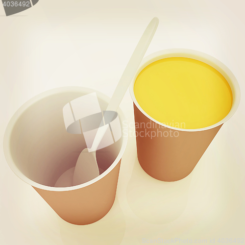 Image of Orange juice in a fast food dishes. 3D illustration. Vintage sty