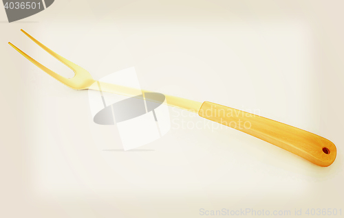 Image of Large fork on white background . 3D illustration. Vintage style.