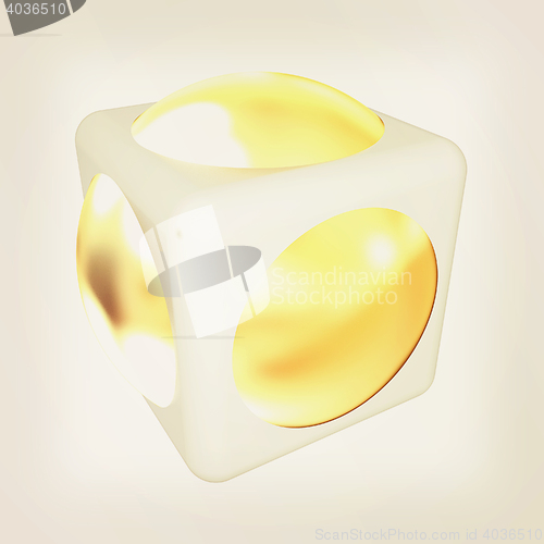 Image of Sphere in a cube 3d design element. 3D illustration. Vintage sty
