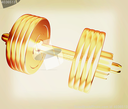 Image of Gold dumbbells isolated on a white background. 3D illustration. 