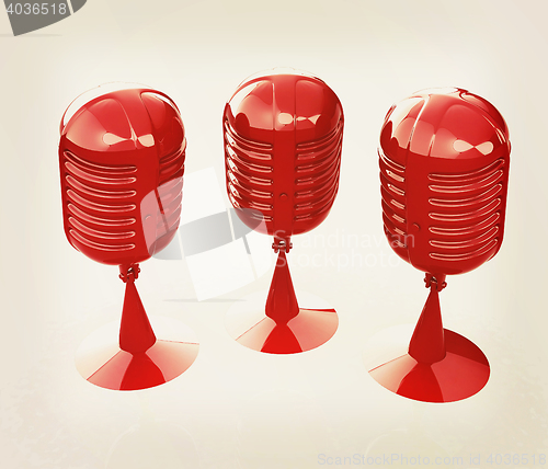 Image of 3d rendering of a microphones. 3D illustration. Vintage style.