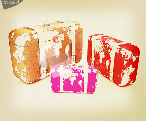 Image of suitcases for travel . 3D illustration. Vintage style.