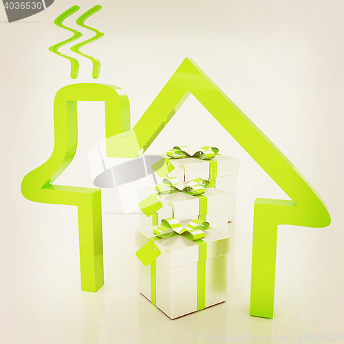 Image of House icon and gifts. 3D illustration. Vintage style.