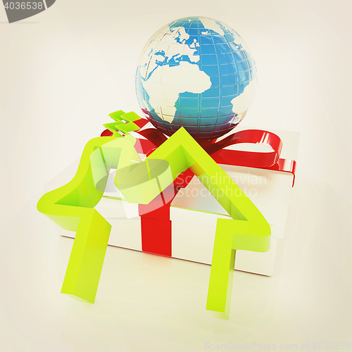 Image of House icon, earth and gift. 3D illustration. Vintage style.