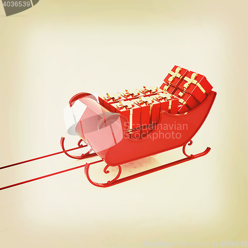 Image of Christmas Santa sledge with gifts. 3D illustration. Vintage styl