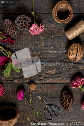 Image of The florist desktop with working tools