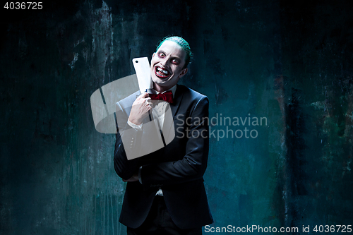 Image of Bloody Halloween theme: crazy joker face