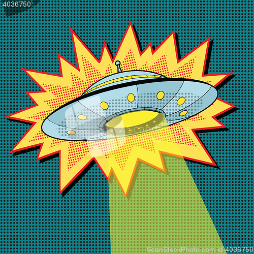 Image of Pop art UFO with light beam