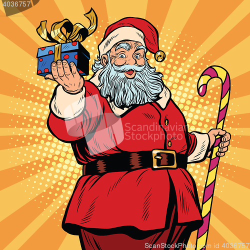 Image of Santa Claus with a gift, Christmas and new year