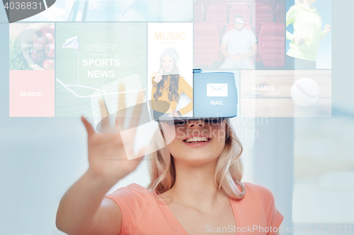 Image of woman in virtual reality headset or 3d glasses