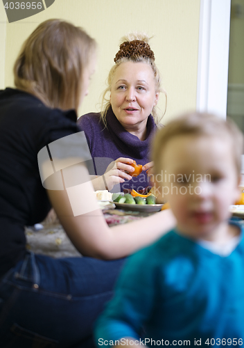 Image of Elderly mother and daughter enjoying a meal