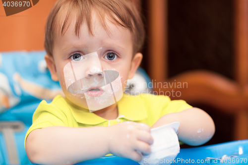 Image of Little boy with face got dirty