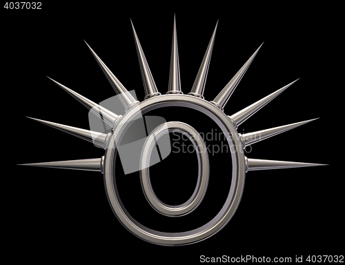 Image of letter o with metal prickles on black background - 3d illustration