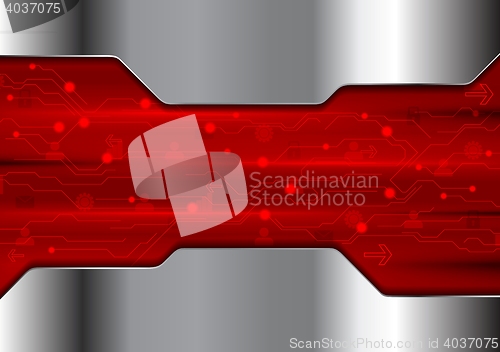Image of Abstract red technology design with metallic texture