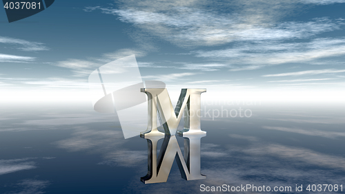 Image of metal uppercase letter m under cloudy sky - 3d rendering