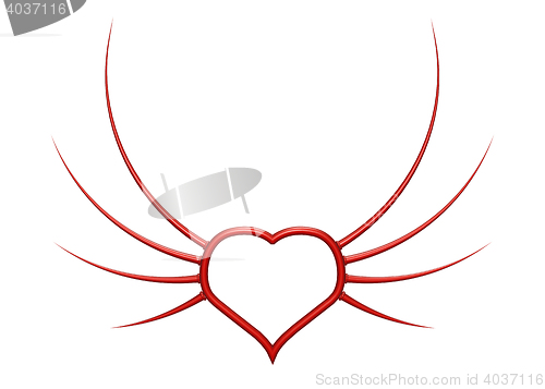 Image of heart with prickle wings - 3d illustration