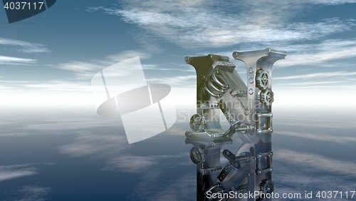 Image of machine letter n under cloudy sky - 3d illustration