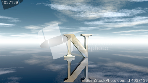 Image of metal uppercase letter n under cloudy sky - 3d rendering