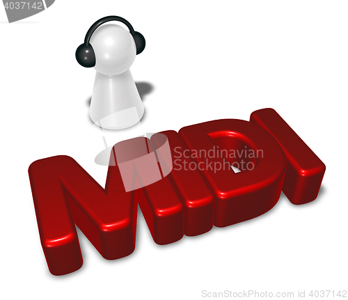 Image of midi tag and pawn with headphones - 3d rendering