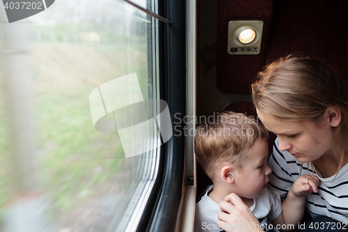 Image of Mother and son on a train trip