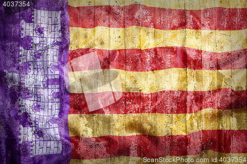 Image of Grunge style of Majorca flag on a brick wall