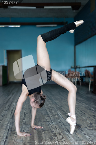 Image of Young ballet dancer practising in the studio