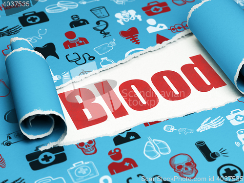 Image of Health concept: red text Blood under the piece of  torn paper