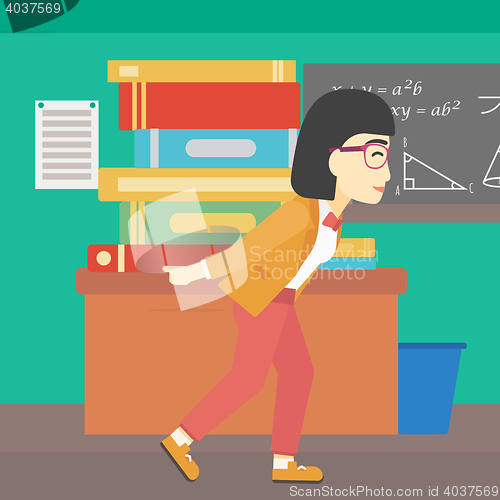 Image of Student with pile of books vector illustration.