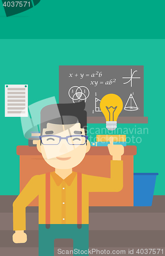 Image of Student pointing at light bulb vector illustration