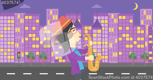 Image of Woman playing saxophone vector illustration.