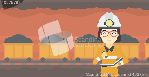 Image of Miner checking documents vector illustration.
