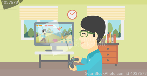 Image of Man playing video game.
