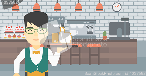 Image of Waiter with like button vector illustration.
