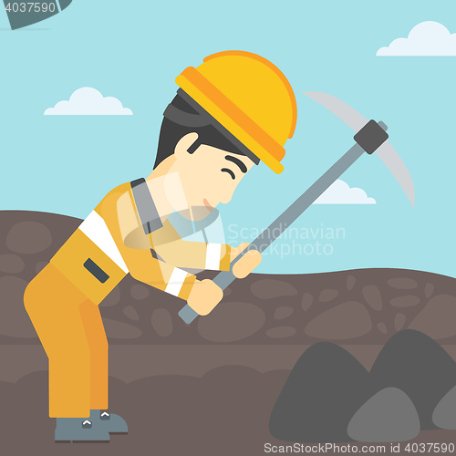 Image of Miner working with pickaxe vector illustration.