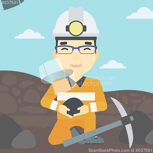 Image of Miner holding coal in hands vector illustration.