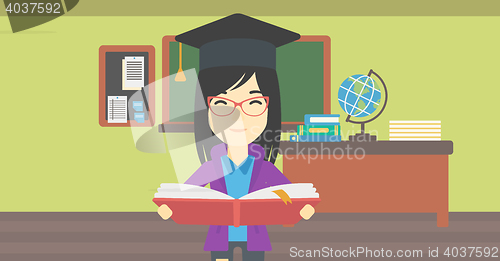 Image of Graduate with book in hands vector illustration.