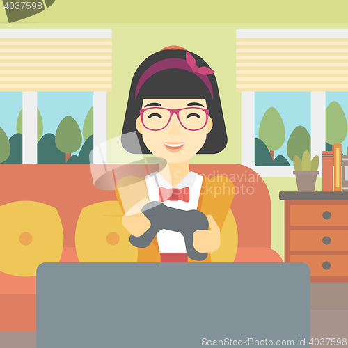 Image of Woman playing video game vector illustration.