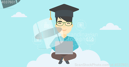 Image of Graduate sitting on cloud vector illustration.