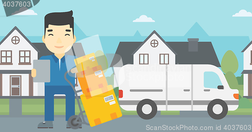 Image of Delivery man with cardboard boxes.