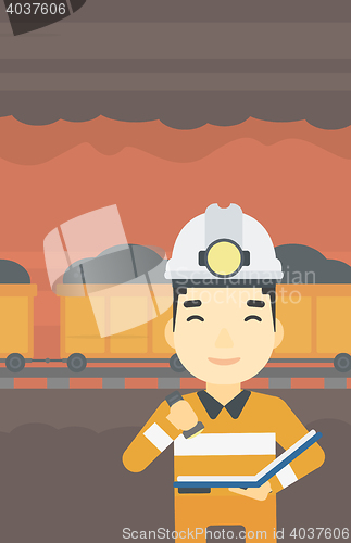 Image of Miner checking documents vector illustration.