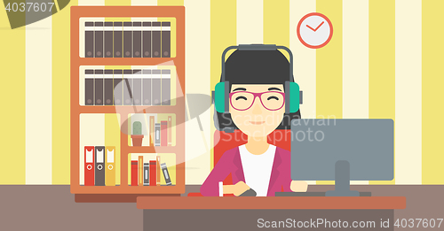Image of Woman playing computer game vector illustration.