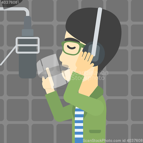 Image of Singer recording song vector illustration.