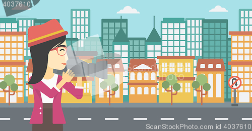 Image of Camerawoman with video camera vector illustration.