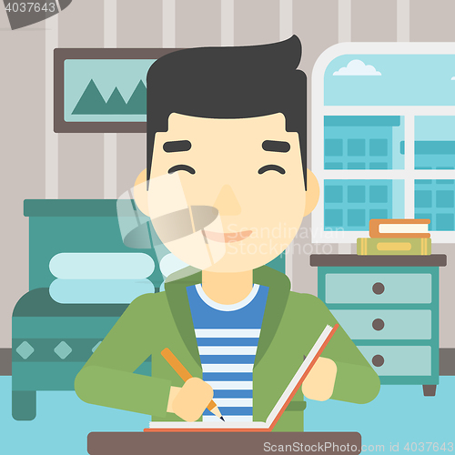 Image of Journalist writing in notebook vector illustration