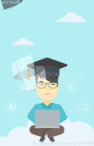 Image of Graduate sitting on cloud vector illustration.