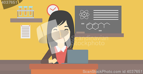 Image of Student working on laptop vector illustration.