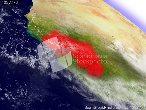 Image of Guinea from space highlighted in red