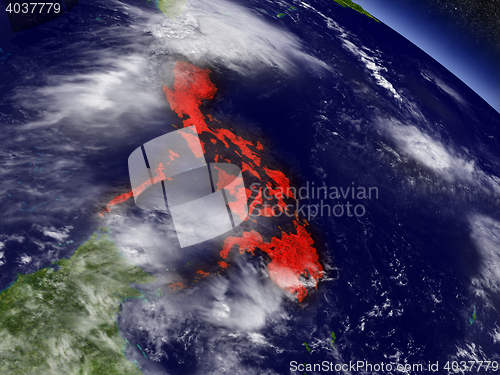 Image of Philippines from space highlighted in red