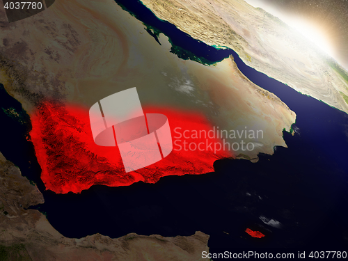 Image of Yemen from space highlighted in red